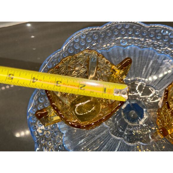 Vintage L.G. Wright Amber Glass Daisy & Button Creamer and Sugar Set - Picture 5 of 9